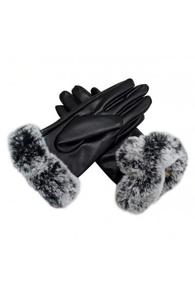 Bileği Kürklü Siyah Eldiven