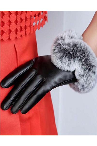 Bileği Kürklü Siyah Eldiven
