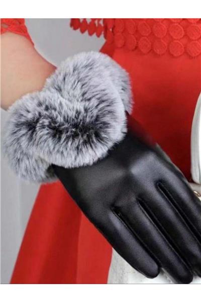 Bileği Kürklü Siyah Eldiven