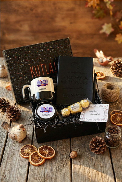 Bilgisayar Mühendisi Hediye Kutusu - Kişiye Özel Pro Kupa, Defter, Mum, Çikolata Ferrero Rocher 3lü, Kalem