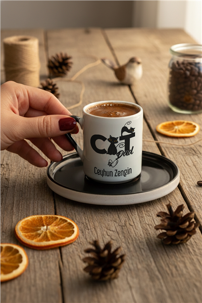 Cat Dad Kişiye Özel Türk Kahvesi Fincanı