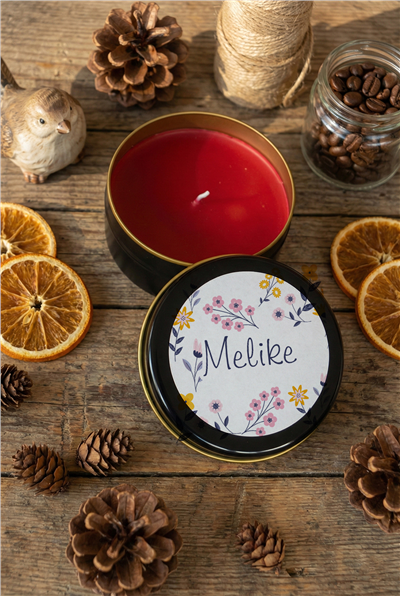 Çiçek Desenli Hediye Kutusu - Kişiye Özel Kupa Standart, Bitki Çayı, Takvim, Mum