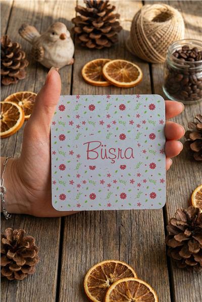 Çiçek Desenli İsme Özel Kişiye Özel Bardak Altlığı