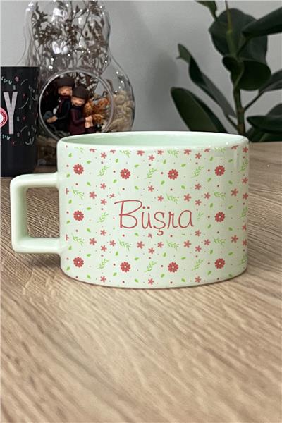Çiçek Desenli İsme Özel Kişiye Özel Lüks Pastel Fincan