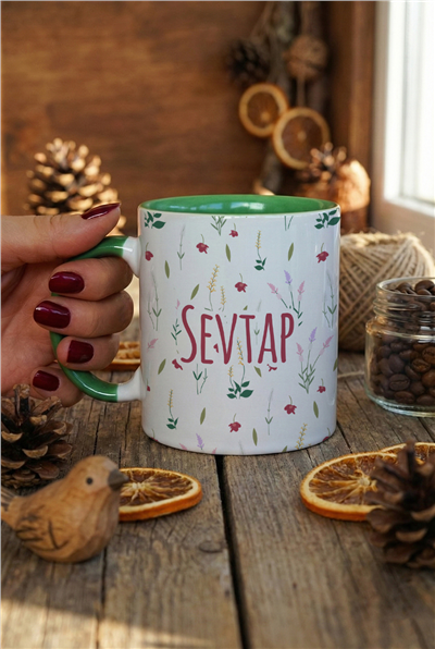Çiçek Desenli Kişiye Özel Kupa Bardak Standart