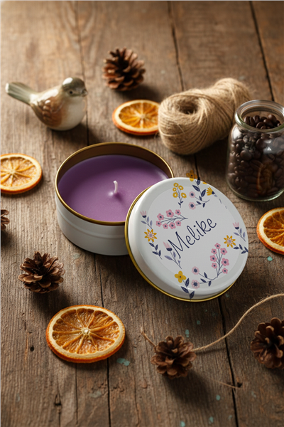 Çiçek Desenli Kişiye Özel Mum