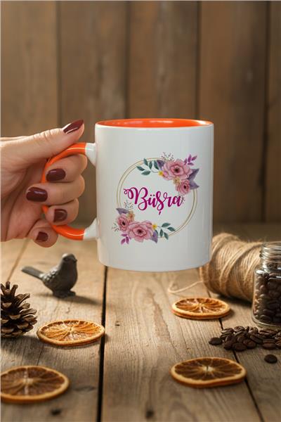 Çiçek ve İsim Kişiye Özel Kupa Bardak Standart