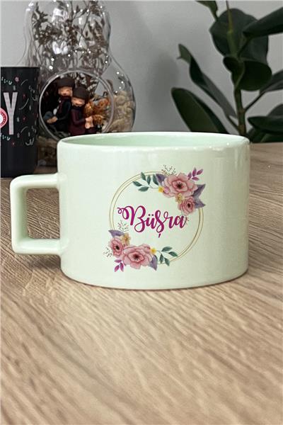 Çiçek ve İsim Kişiye Özel Lüks Pastel Fincan