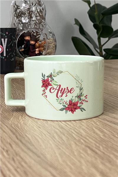 Çiçek ve İsim Kişiye Özel Lüks Pastel Fincan