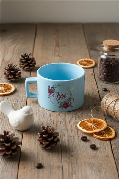 Çiçek ve İsim Kişiye Özel Lüks Pastel Fincan