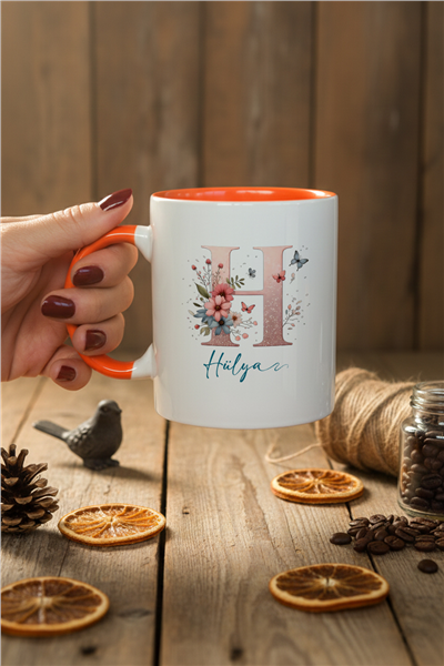 Çiçekli Baş Harfli Kişiye Özel Kupa Bardak Standart