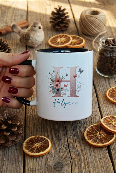 Çiçekli Baş Harfli Kişiye Özel Kupa Bardak Standart