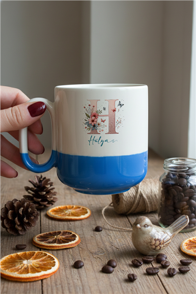 Çiçekli Baş Harfli Kişiye Özel Kupa Bardak Pro