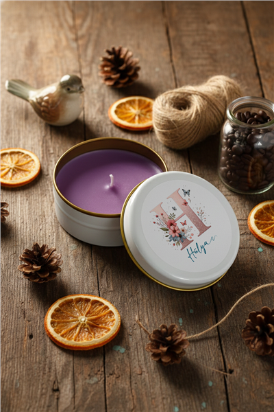 Çiçekli Baş Harfli Kişiye Özel Mum