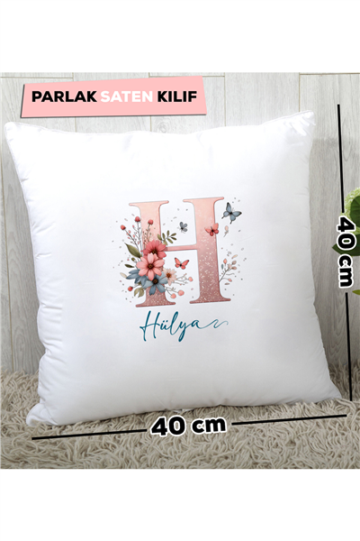 Çiçekli Baş Harfli Kişiye Özel Yastık