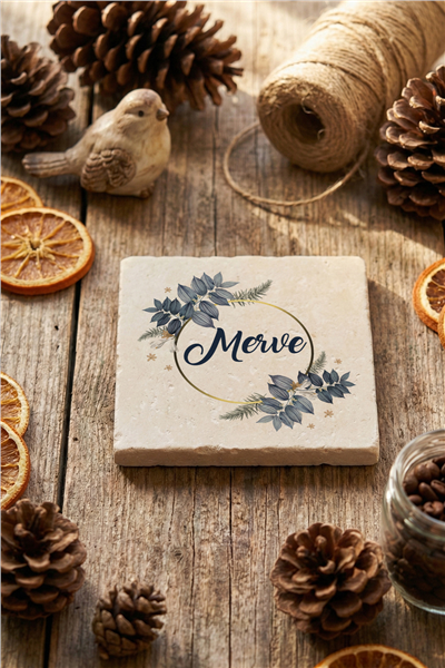 Çiçekli Kişiye Özel Bardak Altlığı