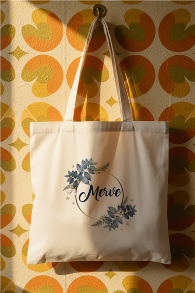 Çiçekli Kişiye Özel Bez Çanta