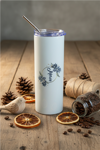 Çiçekli Kişiye Özel Pipetli Çelik Termos