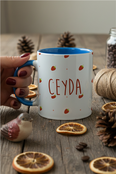 Çilek Desenli Kişiye Özel Kupa Bardak Standart