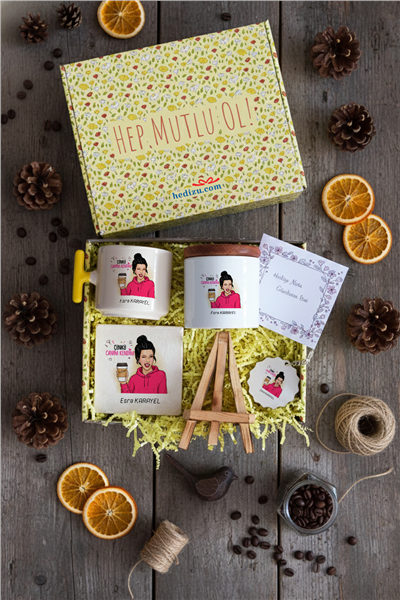 Çünkü Canım Kendim Hediye Kutusu - Kişiye Özel T Kupa, Seramik Kalemlik, Dekoratif Taş İsimlik, Güneş Anahtarlık