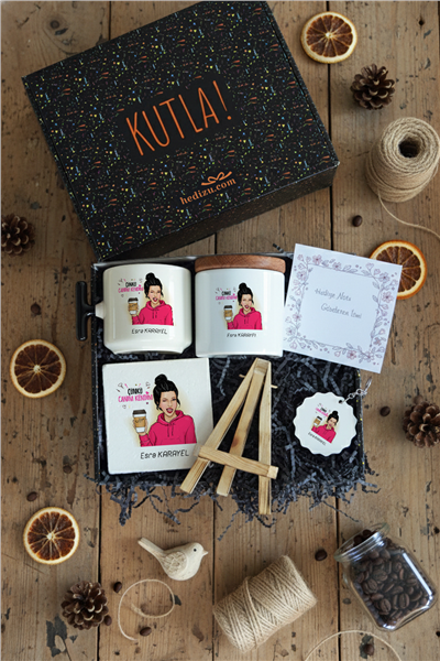 Çünkü Canım Kendim Hediye Kutusu - Kişiye Özel T Kupa, Seramik Kalemlik, Dekoratif Taş İsimlik, Güneş Anahtarlık