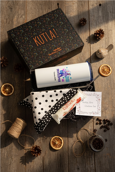 Developer Hediye Kutusu - Kişiye Özel Pipetli Çelik Termos, Fular, Çikolata Ferrero Rocher Raffaello