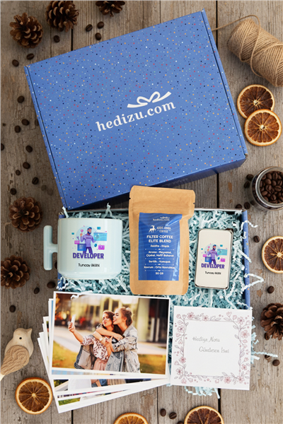 Developer Hediye Kutusu - Kişiye Özel T Pastel Kupa, Filtre Kahve, Çakmak, Fotoğraf 10 Adet