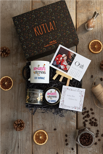 Din Kültürü Öğretmeni Hediye Kutusu - Kişiye Özel Kupa Standart, Bitki Çayı, Takvim, Mum