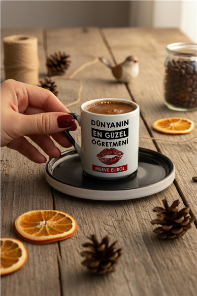 Dünyanın En Güzel Öğretmeni Kişiye Özel Türk Kahvesi Fincanı