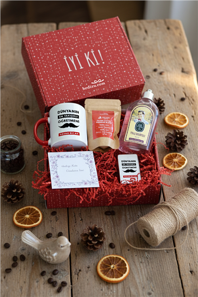 Dünyanın En Yakışıklı Öğretmeni Hediye Kutusu - Kişiye Özel Kupa Standart, Traş Kolonyası, Çakmak, Filtre Kahve