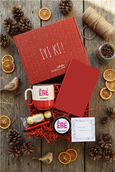 Ebe Hediye Kutusu - Kişiye Özel Pro Kupa, Defter, Mum, Çikolata Ferrero Rocher 3lü, Kalem