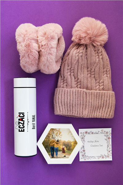 Eczacı Hediye Kutusu - Kişiye Özel Dijital Göstergeli Termos, Kulaklık, Bere, Altıgen Fotoğraf Çerçevesi