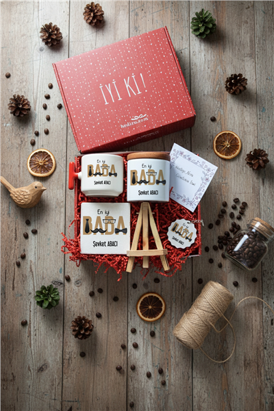 En İyi Baba Hediye Kutusu - Kişiye Özel T Kupa, Seramik Kalemlik, Dekoratif Taş İsimlik, Güneş Anahtarlık