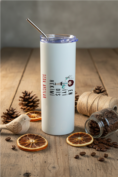 En İyi Diş Hekimi Kişiye Özel Pipetli Çelik Termos