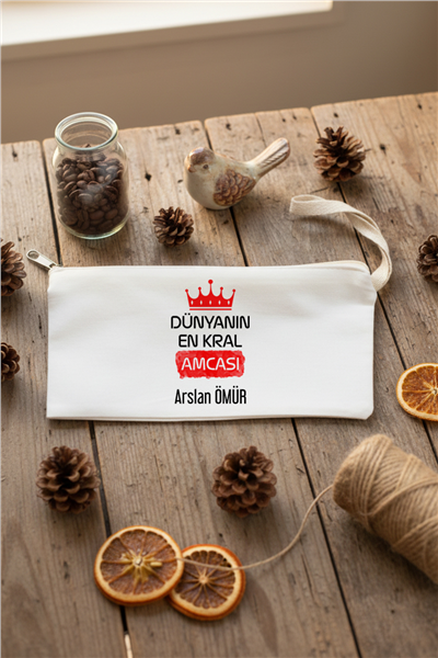 En Kral Amca Hediye Kutusu - Anı Defteri, Fotoğraf 10 Adet, Bez Kalemlik, Baston Şeker, Onefis Sade Çikolata Parçalı Cookie 4 adet