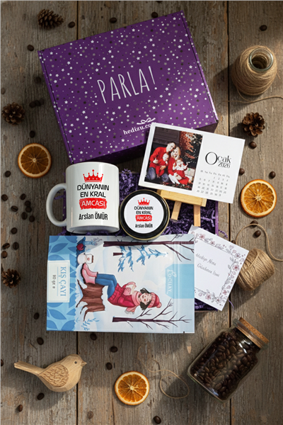 En Kral Amca Hediye Kutusu - Kişiye Özel Kupa Standart, Bitki Çayı, Takvim, Mum