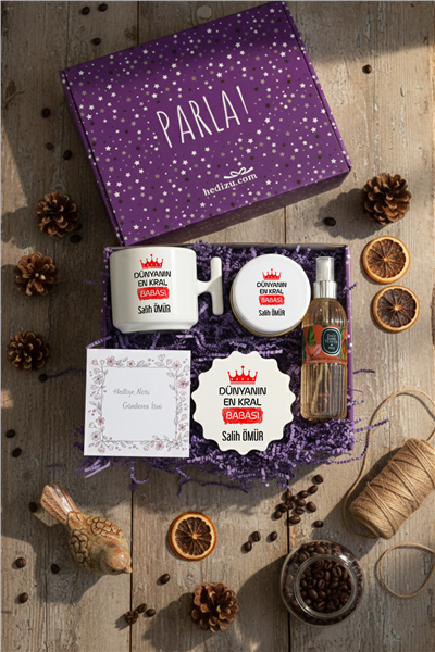 En Kral Baba Hediye Kutusu - Kişiye Özel T Kupa, Kolonya, Bardak Altlığı, Mum