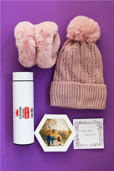 Enişte Hediye Kutusu - Kişiye Özel Dijital Göstergeli Termos, Kulaklık, Bere, Altıgen Fotoğraf Çerçevesi