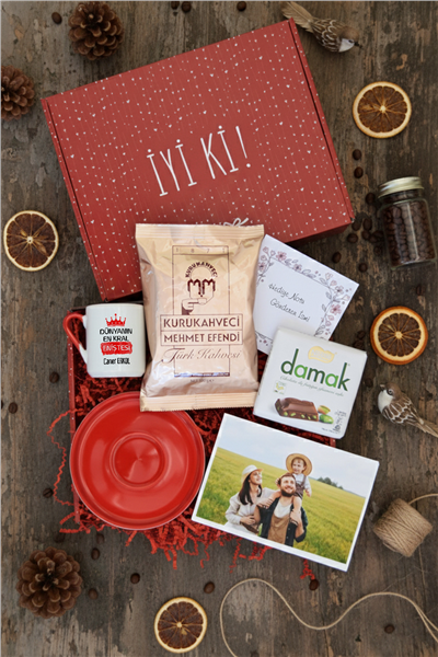 Enişte Hediye Kutusu - Kişiye Özel Türk Kahvesi Fincanı, Türk Kahvesi, Damak Çikolata, Fotoğraf 12 Adet