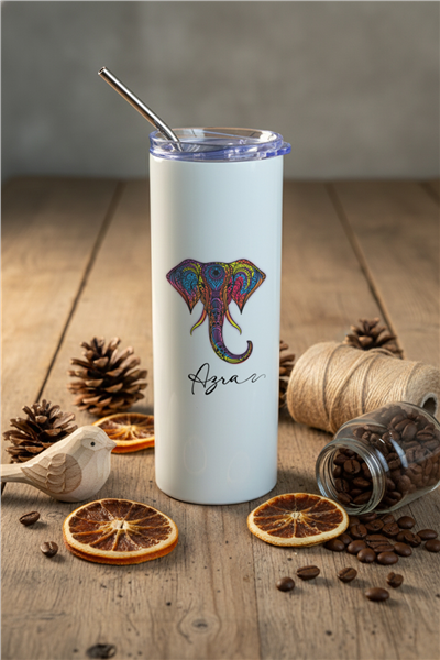 Etnil Fil Kişiye Özel Pipetli Çelik Termos