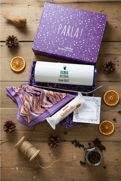 Felsefe Öğretmeni Hediye Kutusu - Kişiye Özel Pipetli Çelik Termos, Fular, Çikolata Ferrero Rocher Raffaello