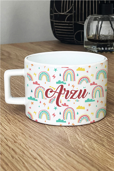 Gökkuşağı Desenli Kişiye Özel Lüks Fincan