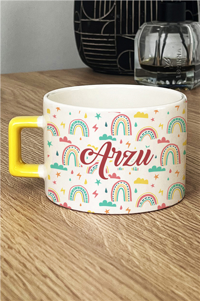 Gökkuşağı Desenli Kişiye Özel Lüks Fincan