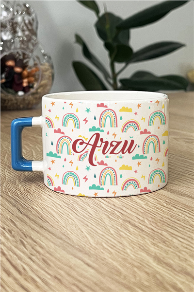 Gökkuşağı Desenli Kişiye Özel Lüks Fincan