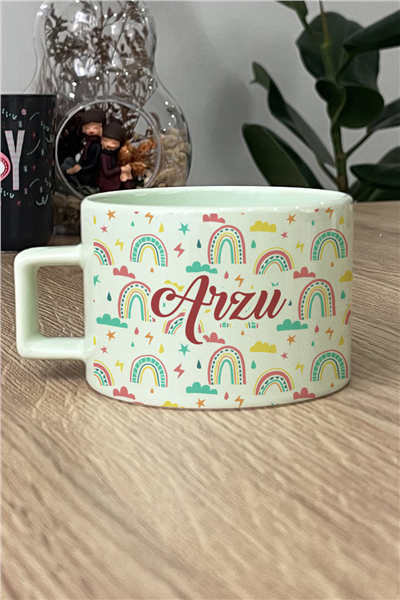 Gökkuşağı Desenli Kişiye Özel Lüks Pastel Fincan