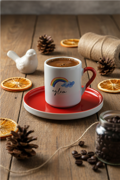 Gökkuşağı Kişiye Özel Türk Kahvesi Fincanı