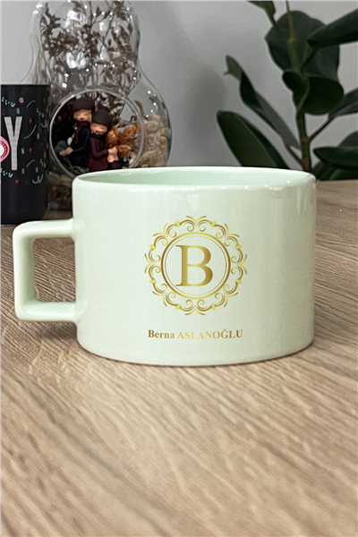 Gold Baş Harf Kişiye Özel Lüks Pastel Fincan