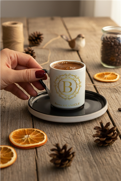 Gold Baş Harf Kişiye Özel Türk Kahvesi Fincanı