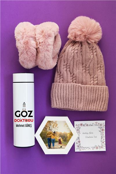 Göz Doktoru Hediye Kutusu - Kişiye Özel Dijital Göstergeli Termos, Kulaklık, Bere, Altıgen Fotoğraf Çerçevesi