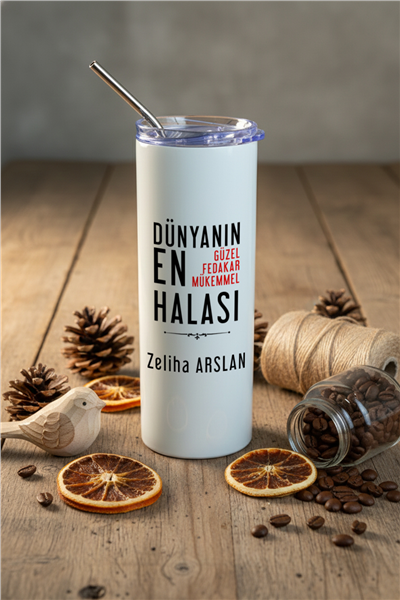 Hala Kişiye Özel Pipetli Çelik Termos